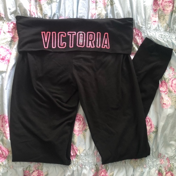 Victoria's Secret Pants - VS Black Cotton Short Leggings with Pink Sequins Victoria's Secret Pants - VS Black Cotton Short Leggings with Pink Sequins